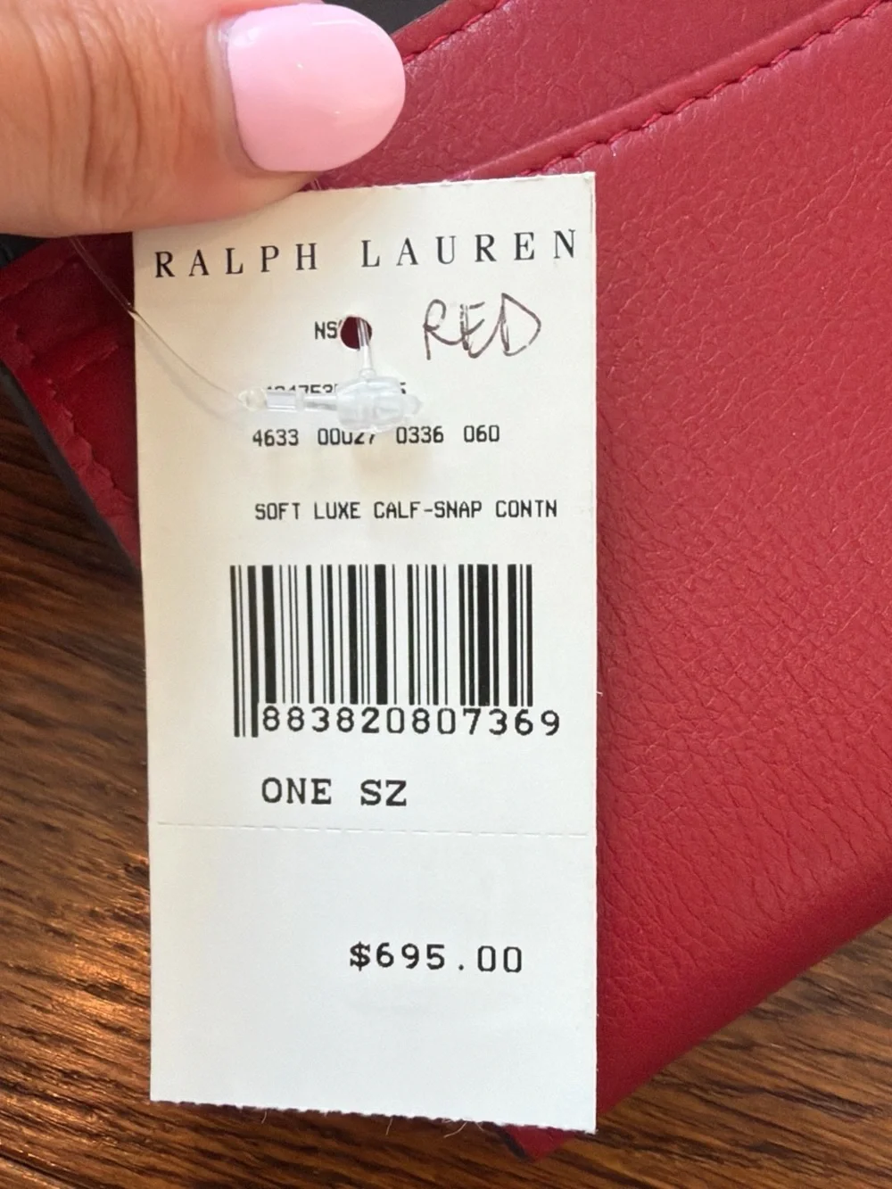 Ralph Lauren Classic Red Leather Envelope Wallet with Gold Button